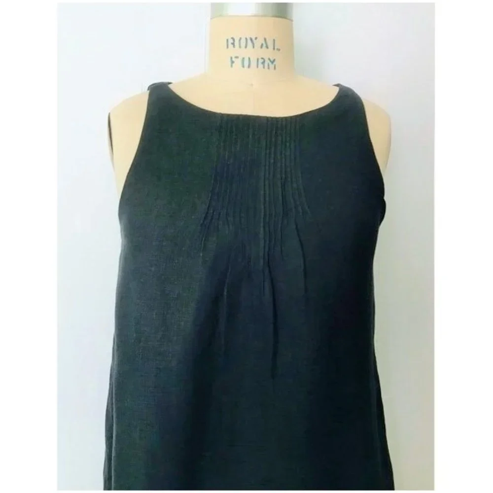 VINEYARD VINES BLACK LINEN COTTON PINTUCK SLEEVELESS CISCO SWING DRESS 4 NWT - Picture 5 of 8